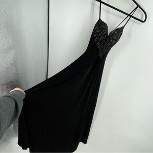 Vintage 50s Florencia California USA Medium Black Nylon Stretch Maxi Dress Polka